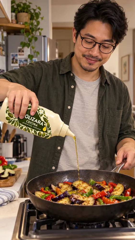 Escena creada con IA de un personaje con Cocina y comida