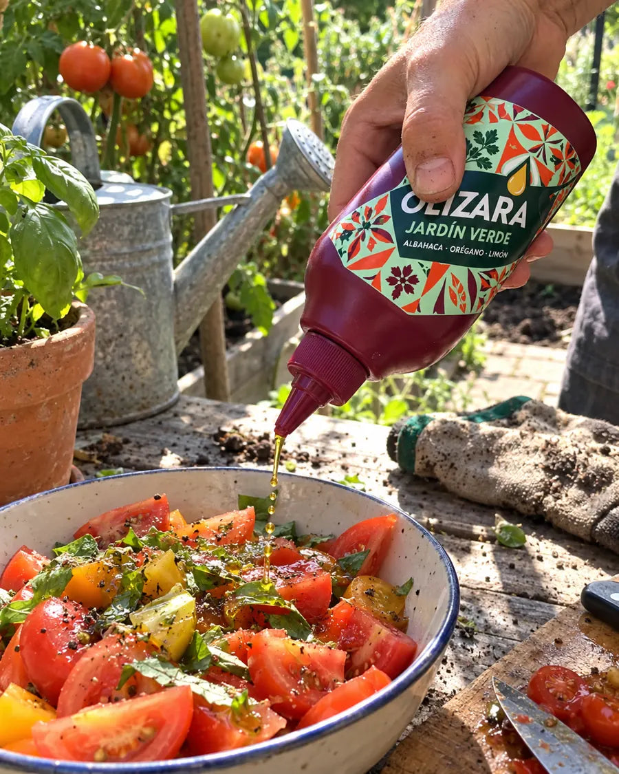 Escena de campaña creada con IA: Jardín Verde en un momento cotidiano