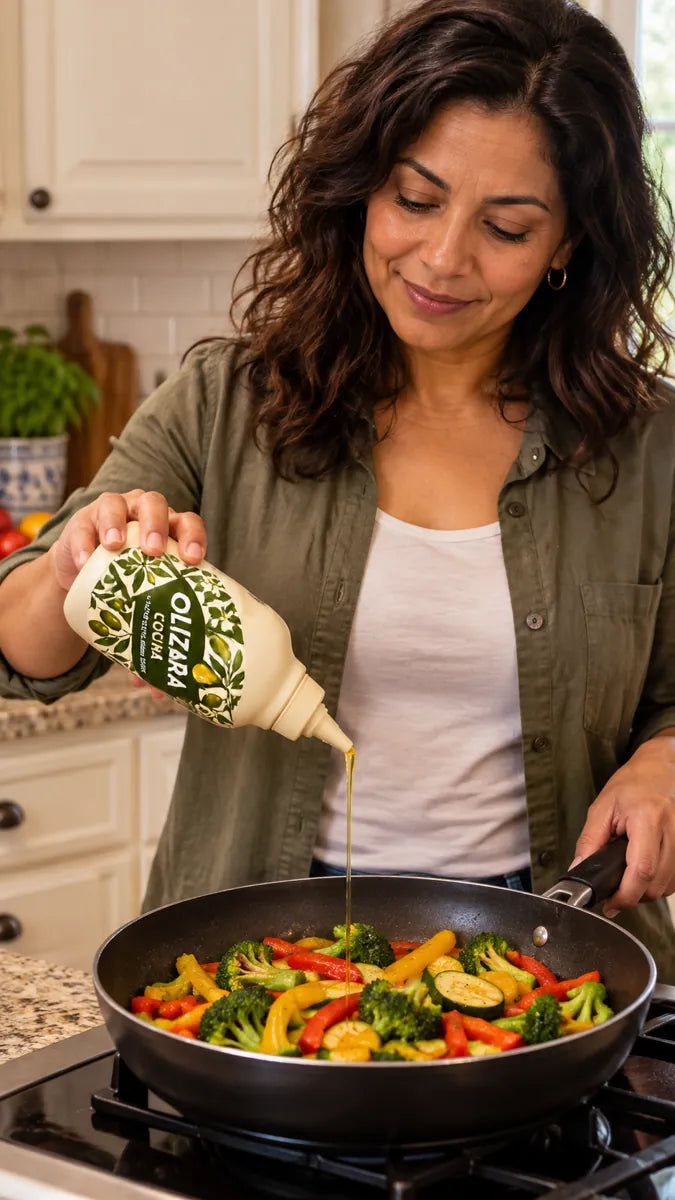 Escena promocional de Cocina usado en sartén con verduras